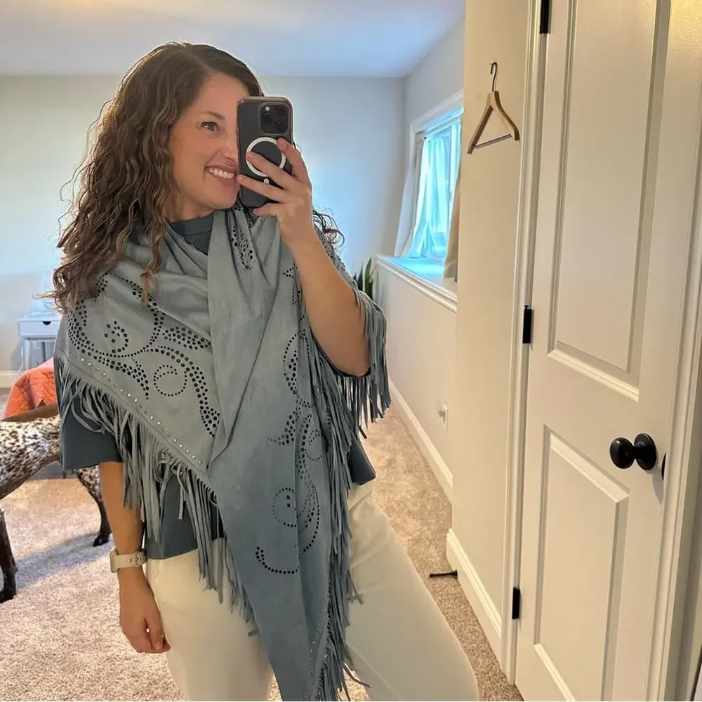 Curations Caravan Blue Embellished Faux Suede Skirt Scarf